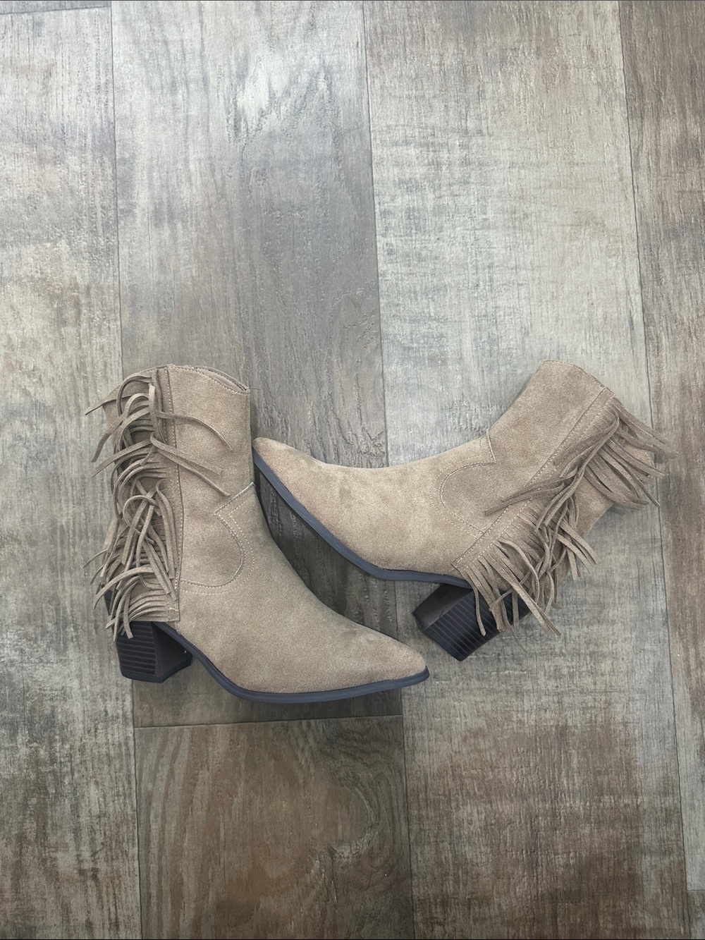 Fringe Suede Ankle Boots - Tan